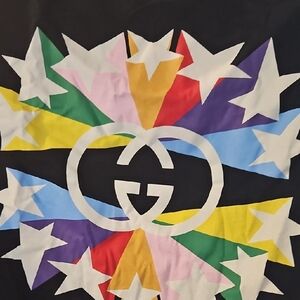 Gucci Black Tee with Colorful Starburst Design
